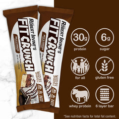 FITCRUNCH six-layer baked bar cross-section, rich texture for satisfying cravings.