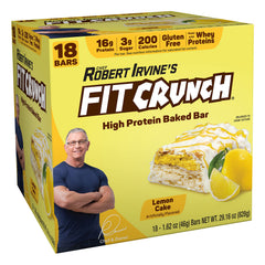 Fit Crunch Lemon Cake pack shot showing a protein-packed snack for busy days.