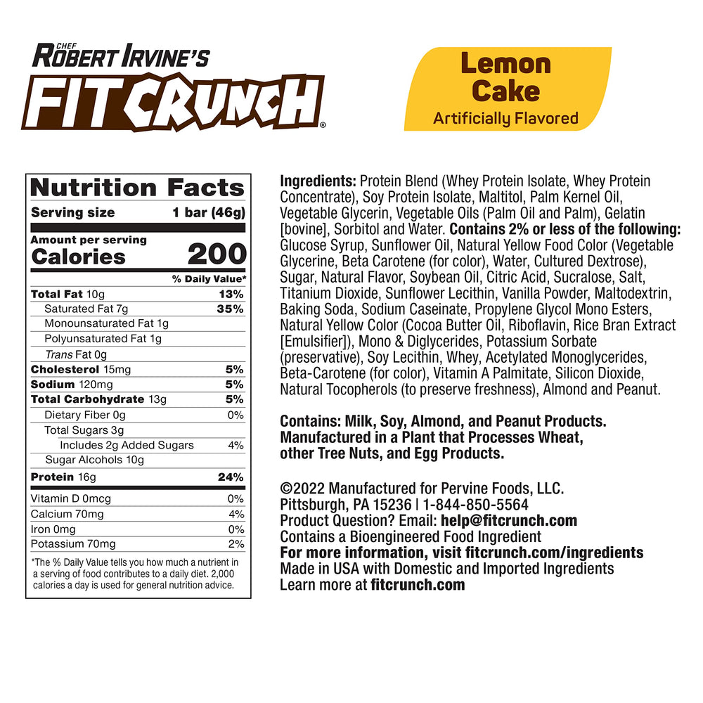 Close-up of texture on a Fit Crunch Lemon Cake bar reveals a soft cake core.