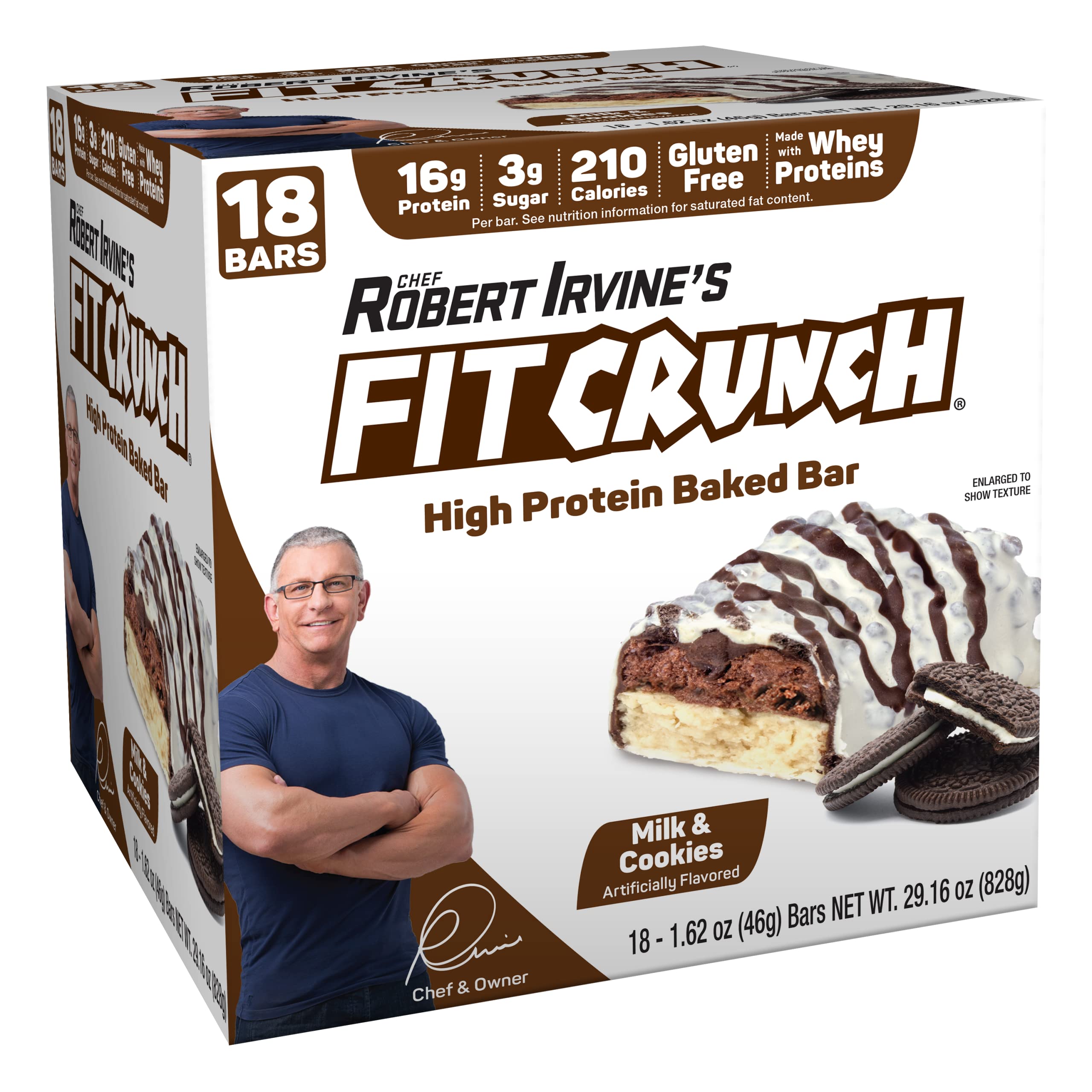 Fit Crunch Snack Size Milk and Cookies packaging shows a convenient, on-the-go snack.