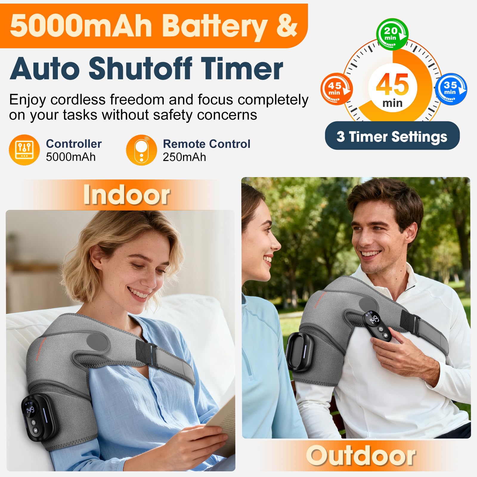 Auto-shutoff timer supports safe use during sessions.
