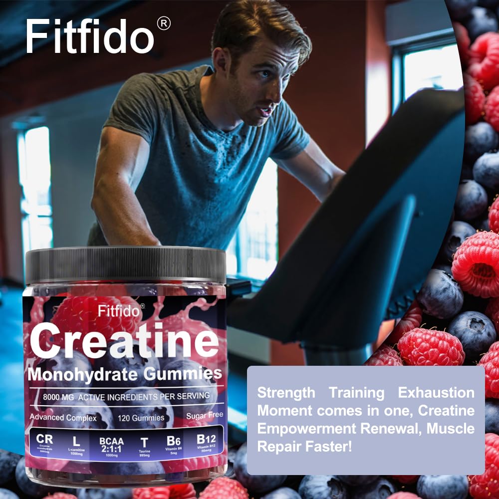 Vegan and clean label on Fitfido Creatine Monohydrate Gummies packaging.