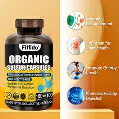 Fitfido MSM bottle label detail shows gluten-free, non-GMO claims and capsule purity.