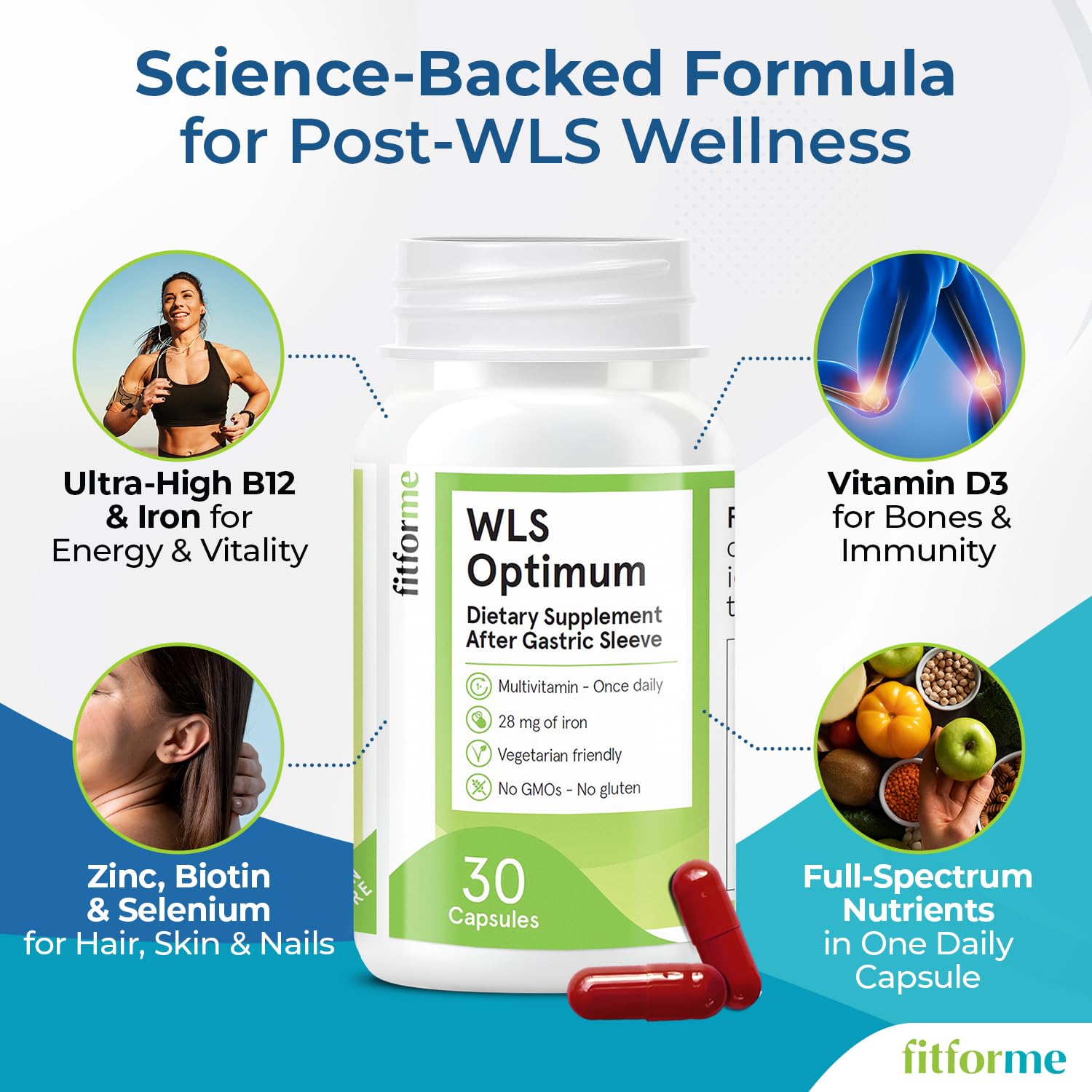 FitForMe bariatric multivitamin packaging illustrates GMP-certified European production