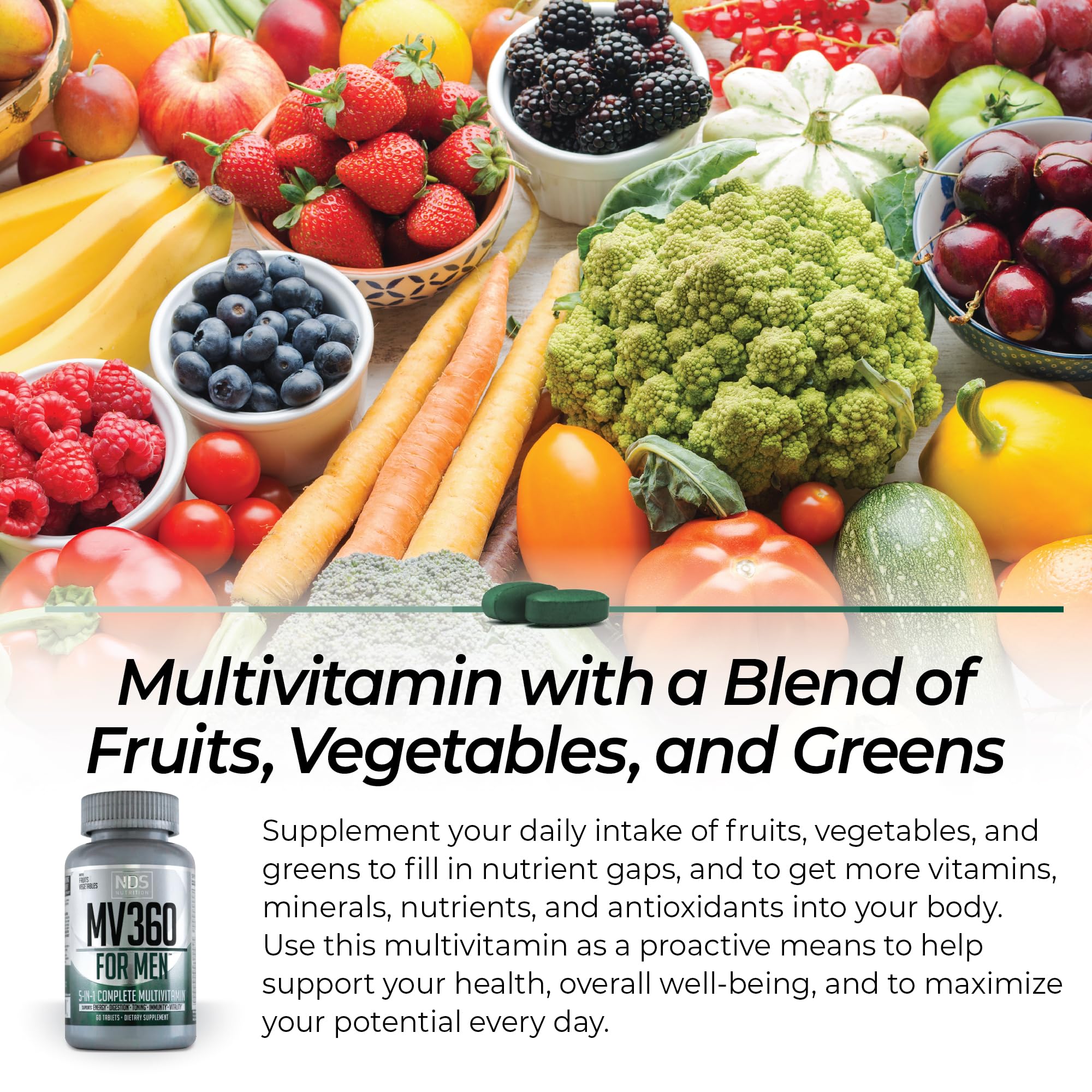 MV360 tablets close-up to emphasize potency and daily nutrition