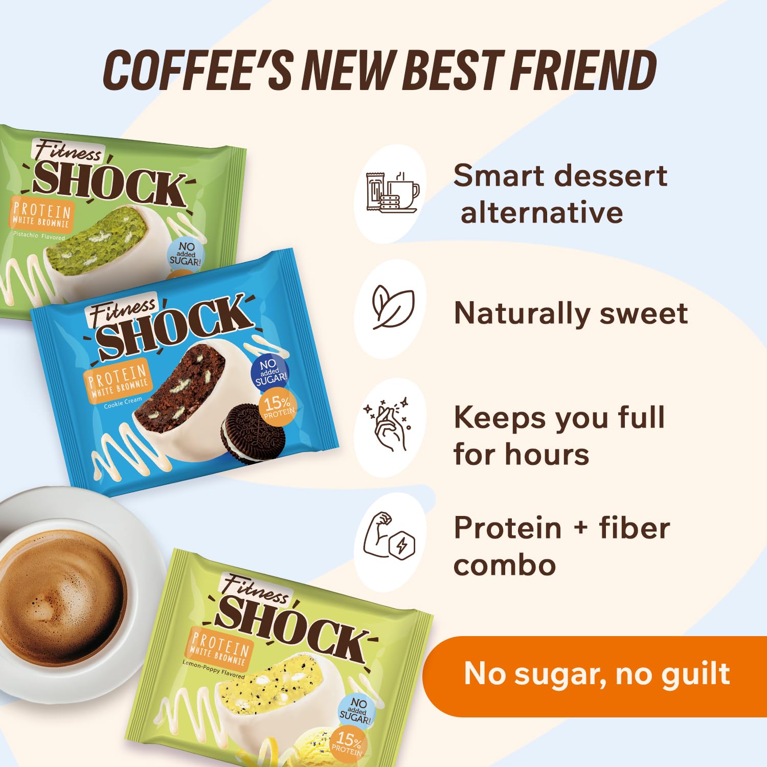 FitnesSHOCK brownie bar individually wrapped, ideal for on-the-go snacking.