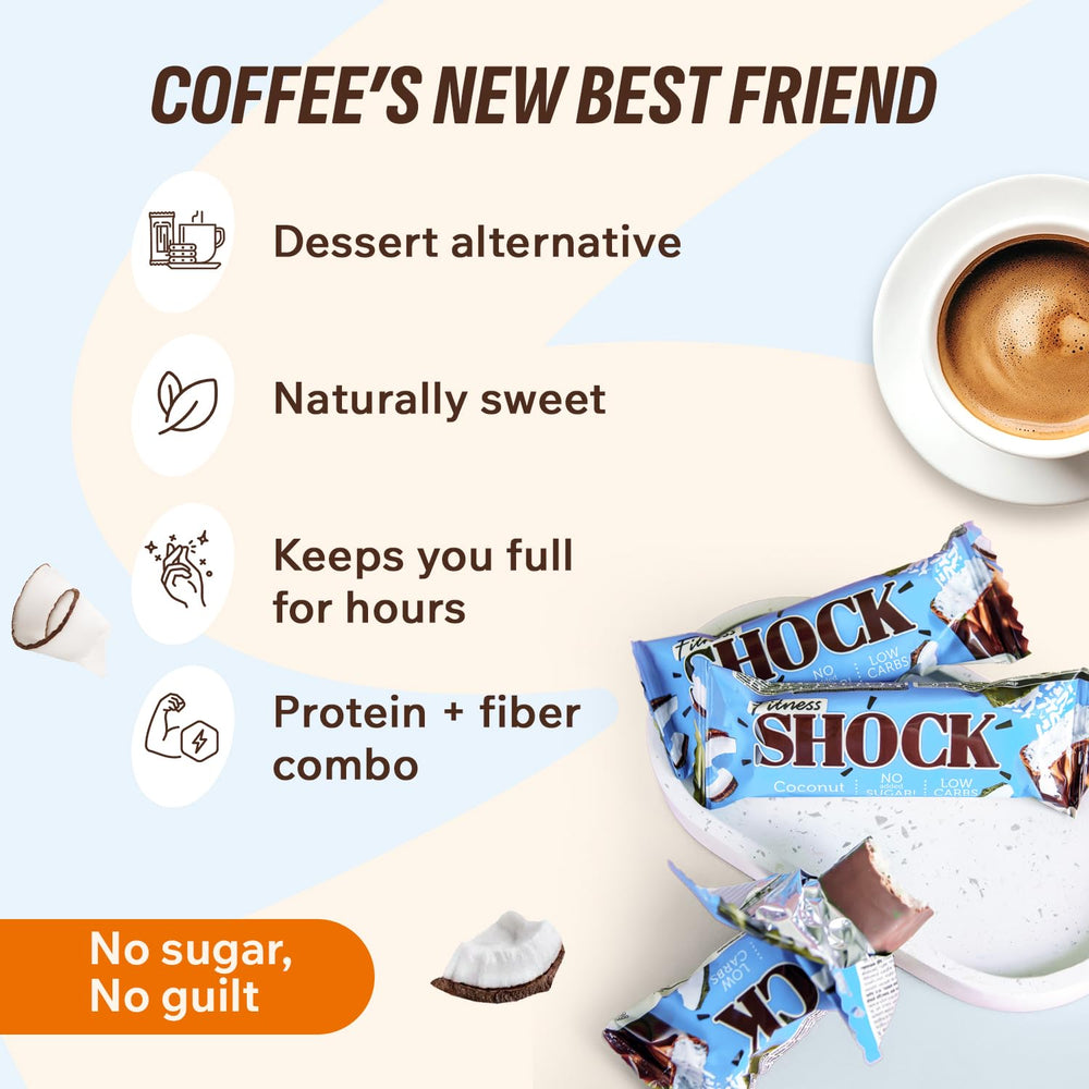 FitnesSHOCK coconut bars no added sugar, dessert-style option.