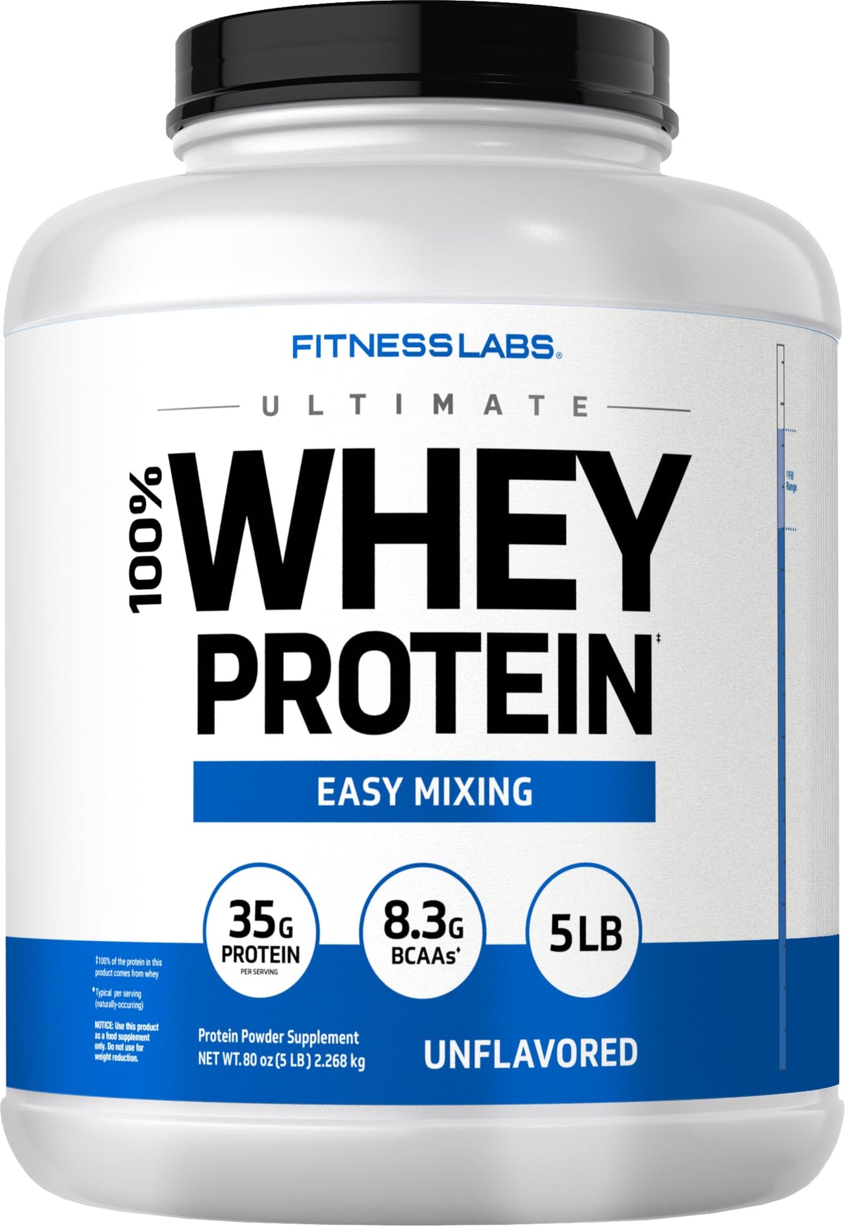 Fitness Labs Whey Protein Powder Unflavored bottle boosts daily protein choices.