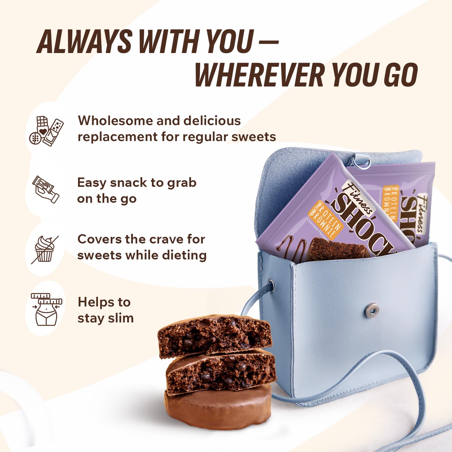 Ten-pack FitnesSHOCK brownies in a box for convenient on-the-go portions.