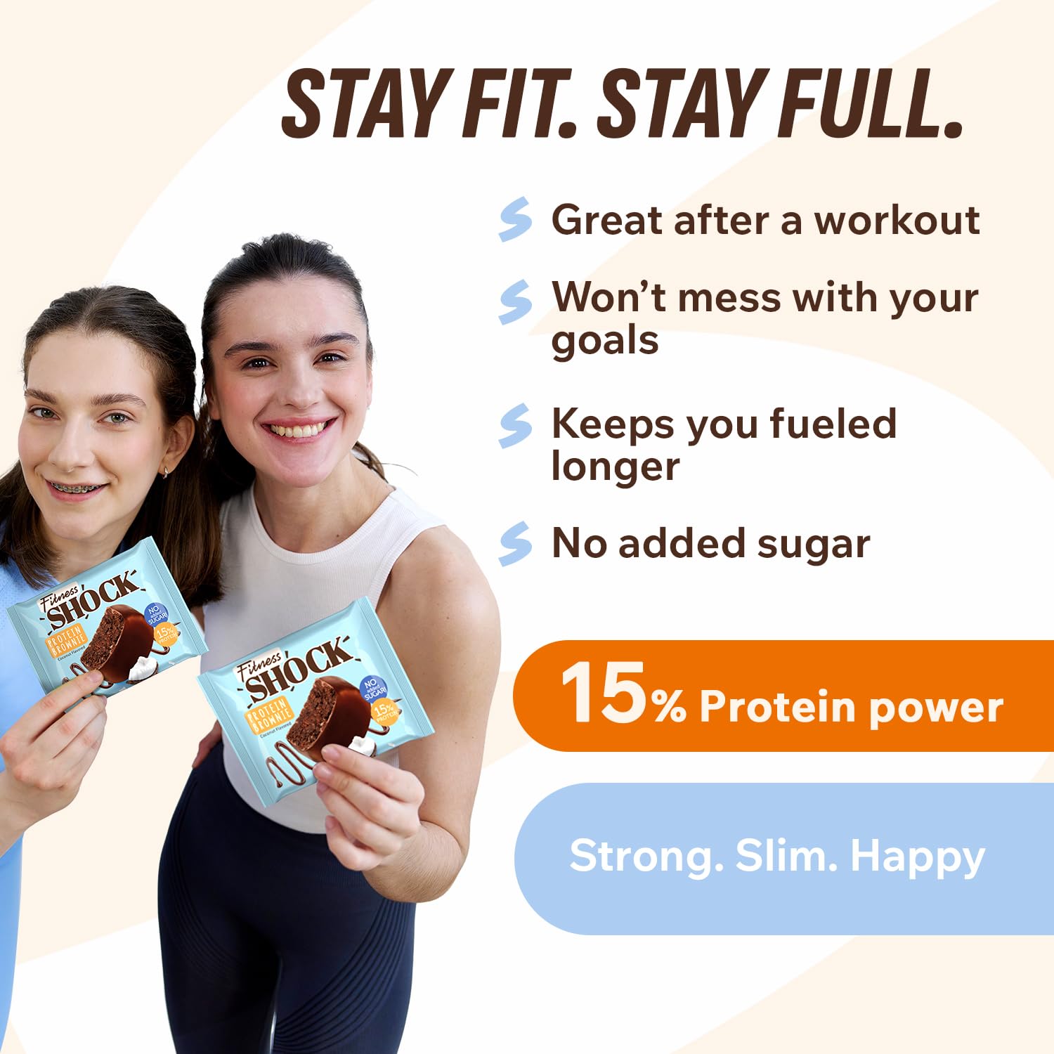 Individual 50g portions of FitnesSHOCK brownies for on-the-go treats.