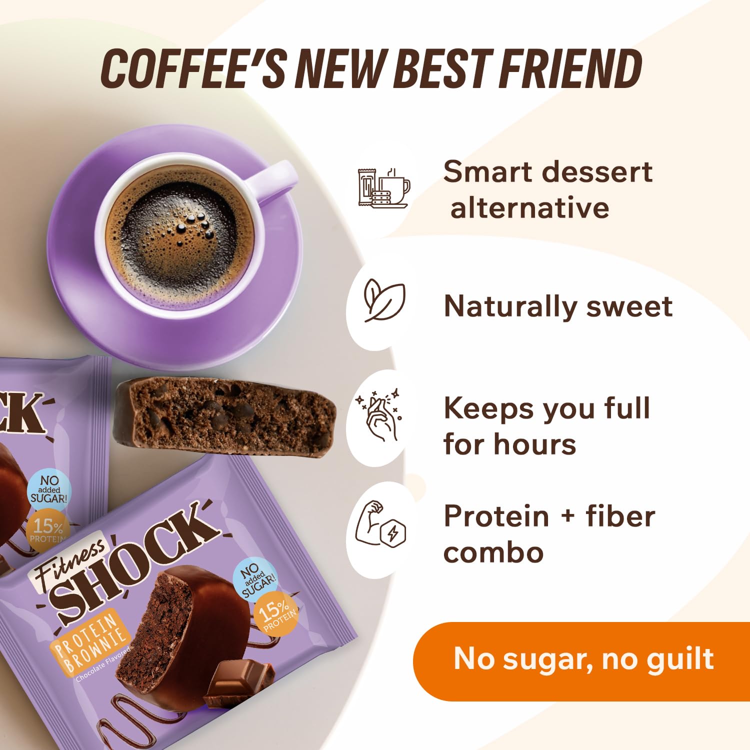Single 50g FitnesSHOCK brownie portion ideal for home or work.