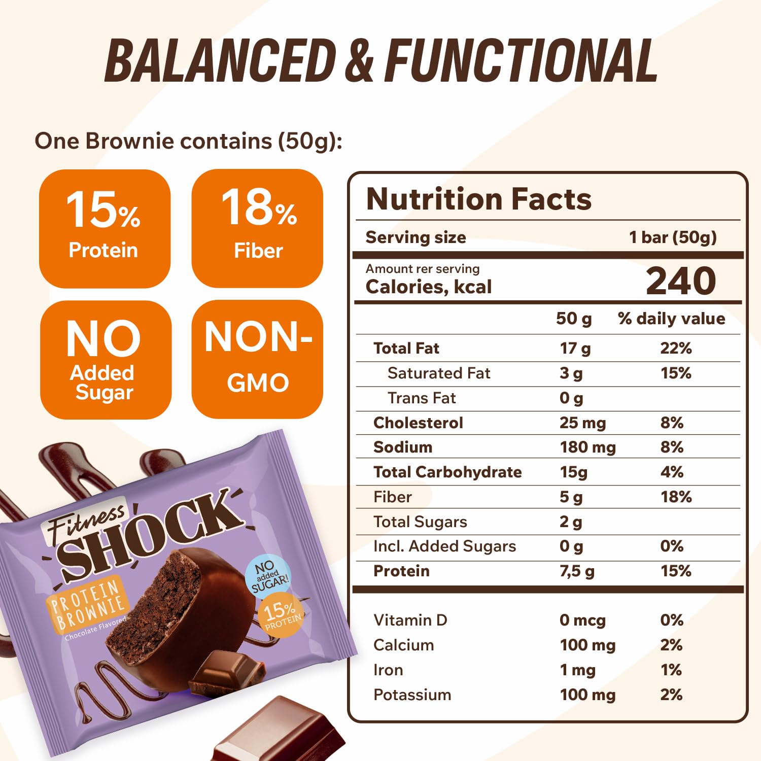 Soft-baked brownie crumb close-up from FitnesSHOCK highlighting indulgent texture.