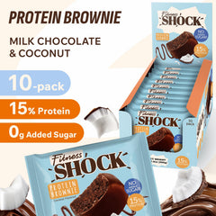 Soft-baked FitnesSHOCK brownie texture showcased for indulgent bite.