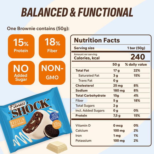 FitnesSHOCK protein brownies cookie cream wrapped bars for on-the-go indulgence