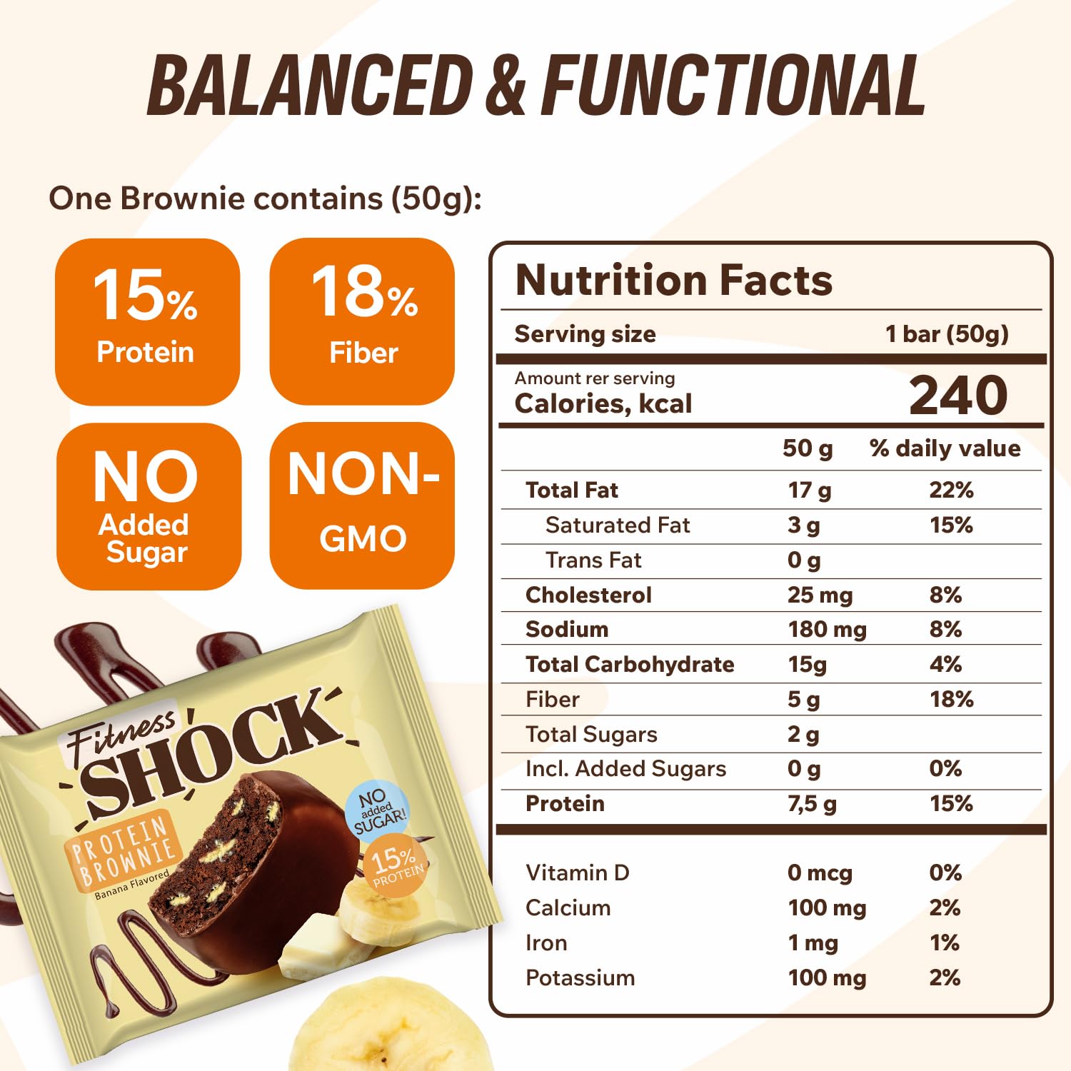 Individually wrapped brownie image highlights easy portion control and freshness.