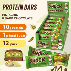 FitnesSHOCK bar with glossy chocolate coating highlighting smooth texture and flavor.