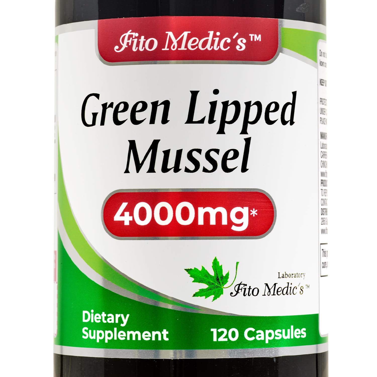 FITO MEDIC'S Green Lipped Mussel bottle with capsules for daily use.