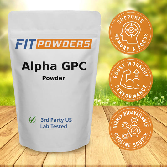 FitPowders Alpha GPC packaging label highlights vegan non-GMO formula