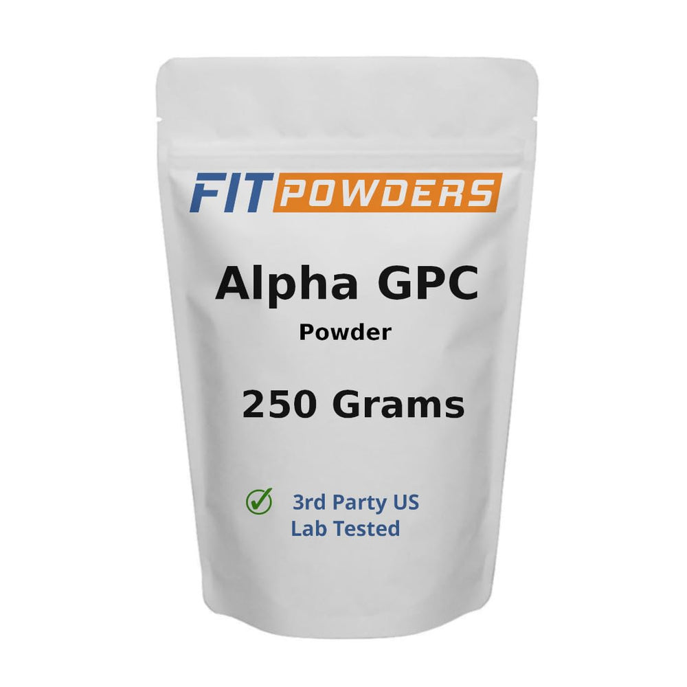 FitPowders Alpha GPC powder bottle with clear label for daily use
