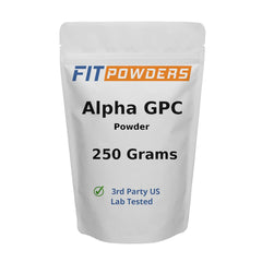 FitPowders Alpha GPC powder bottle with clear label for daily use