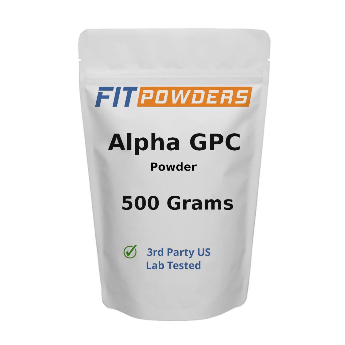 FitPowders Alpha GPC powder scoop showing easy daily servings for focus