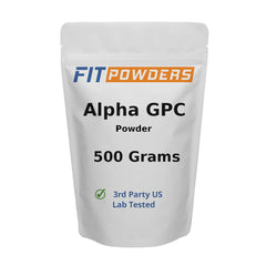 FitPowders Alpha GPC powder scoop showing easy daily servings for focus