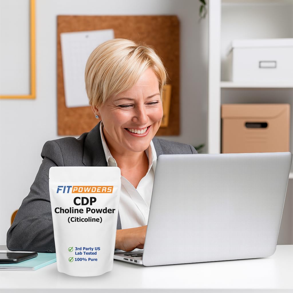 FitPowders Citicoline powder being poured into a glass for quick mix.