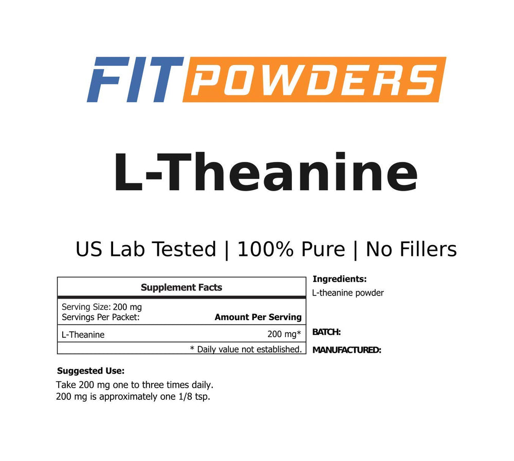 FitPowders L-Theanine vegan, gluten-free, non-GMO badges on packaging