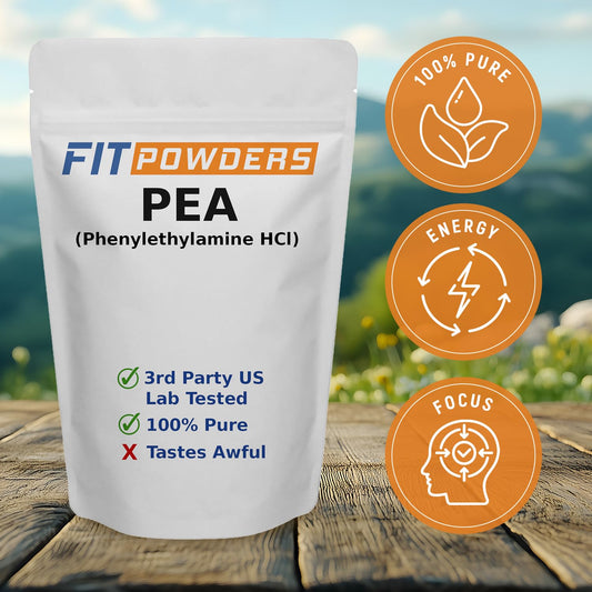 Closeup of FitPowders phenylethylamine HCl powder texture for quick mixing.