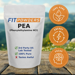 Closeup of FitPowders phenylethylamine HCl powder texture for quick mixing.