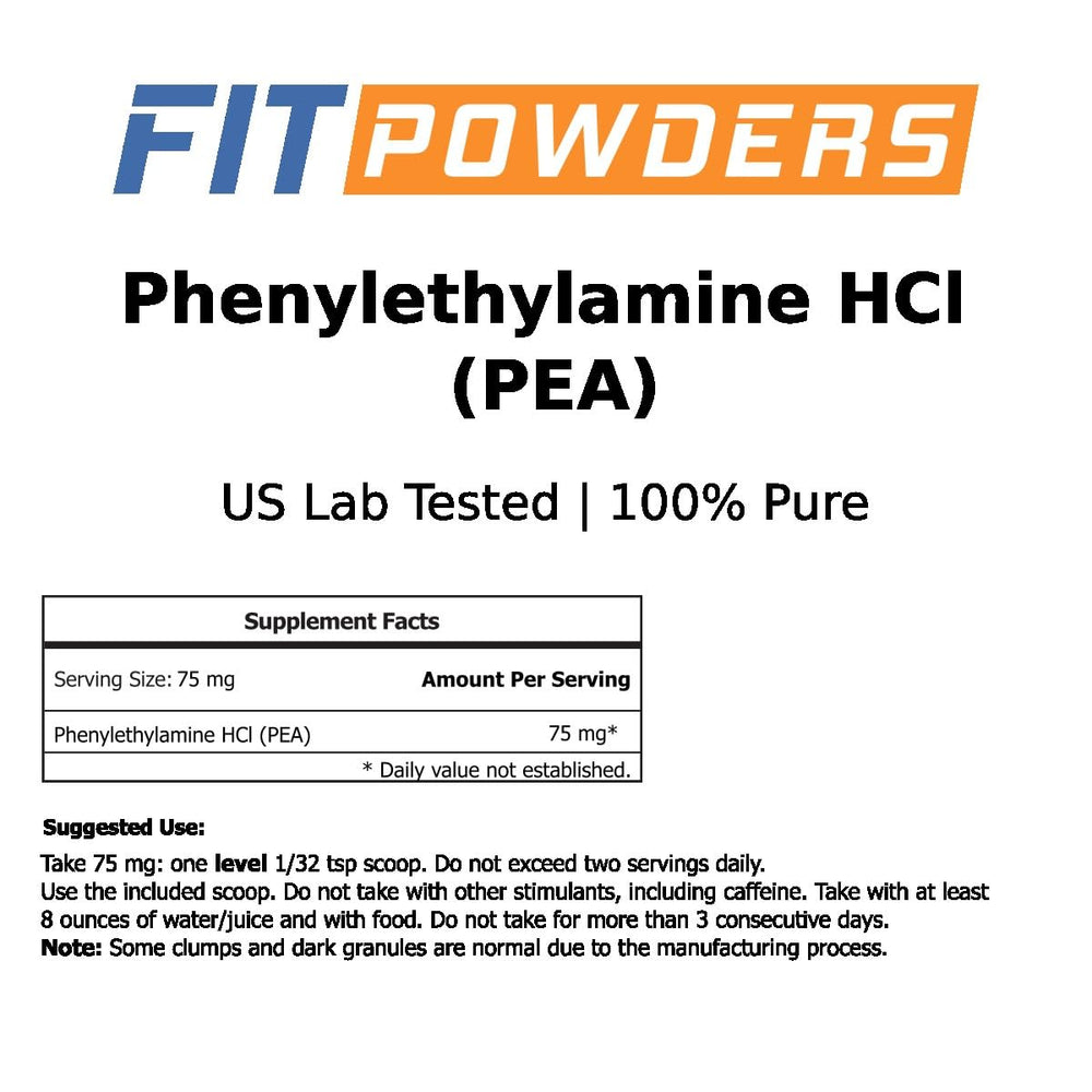 FitPowders Phenylethylamine powder packaging highlights purity and no fillers.