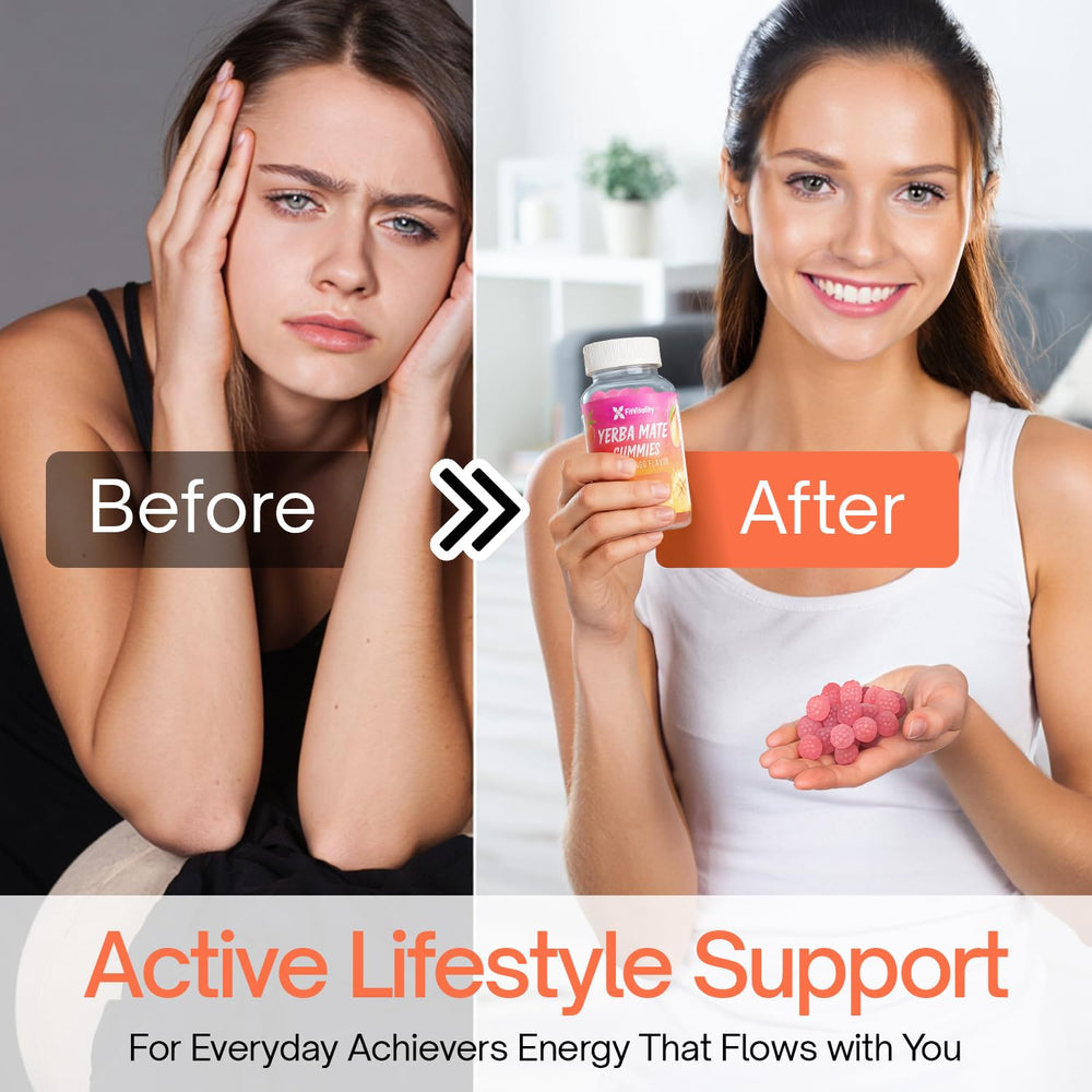 FitVitality 60 Yerba Mate Gummies in morning-use scene for a quick energy lift.