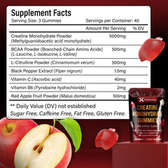 FitVitality Creatine Gummies bottle close-up highlights green apple flavor for tasty supplementation.