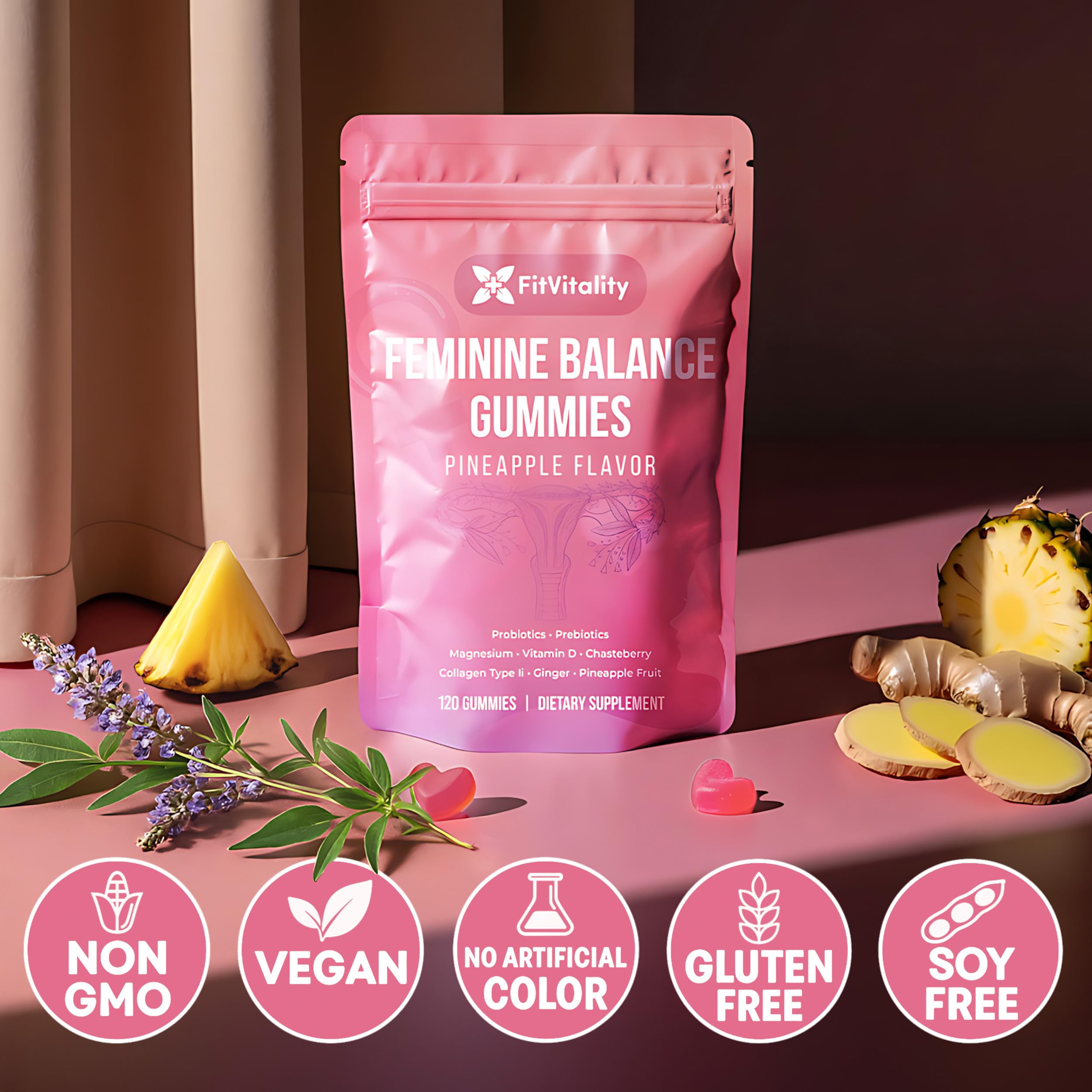 FitVitality pineapple flavor gummies deliver tropical scent.