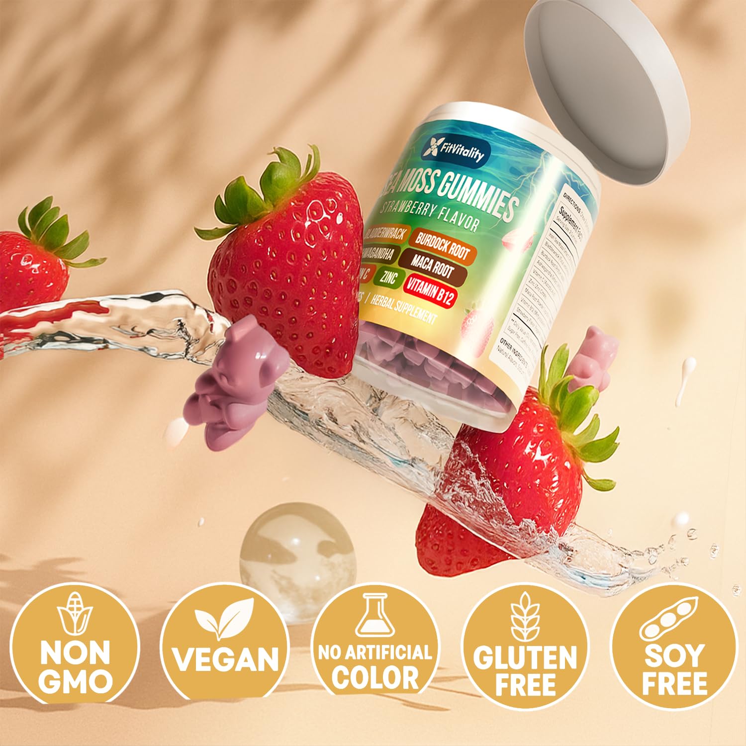 Vegan gummy texture from FitVitality highlights clean daily habit and flavor.