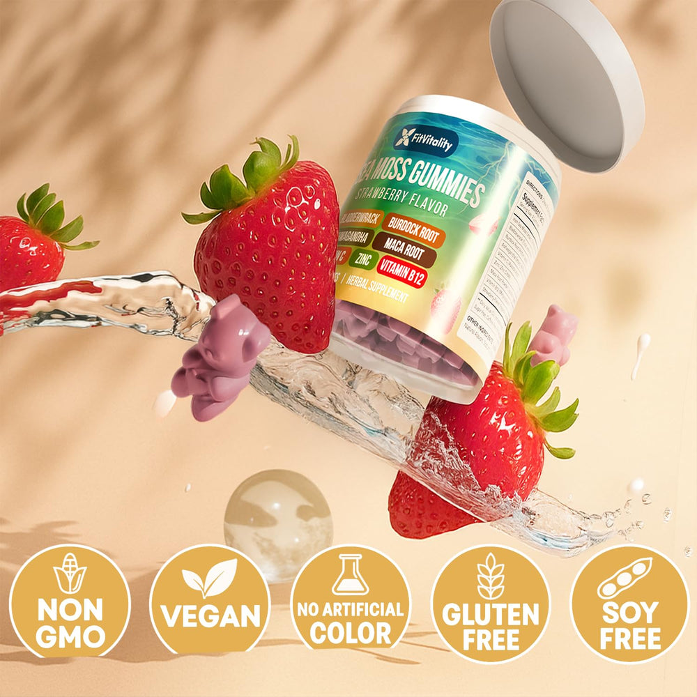 Vegan gummy texture from FitVitality highlights clean daily habit and flavor.