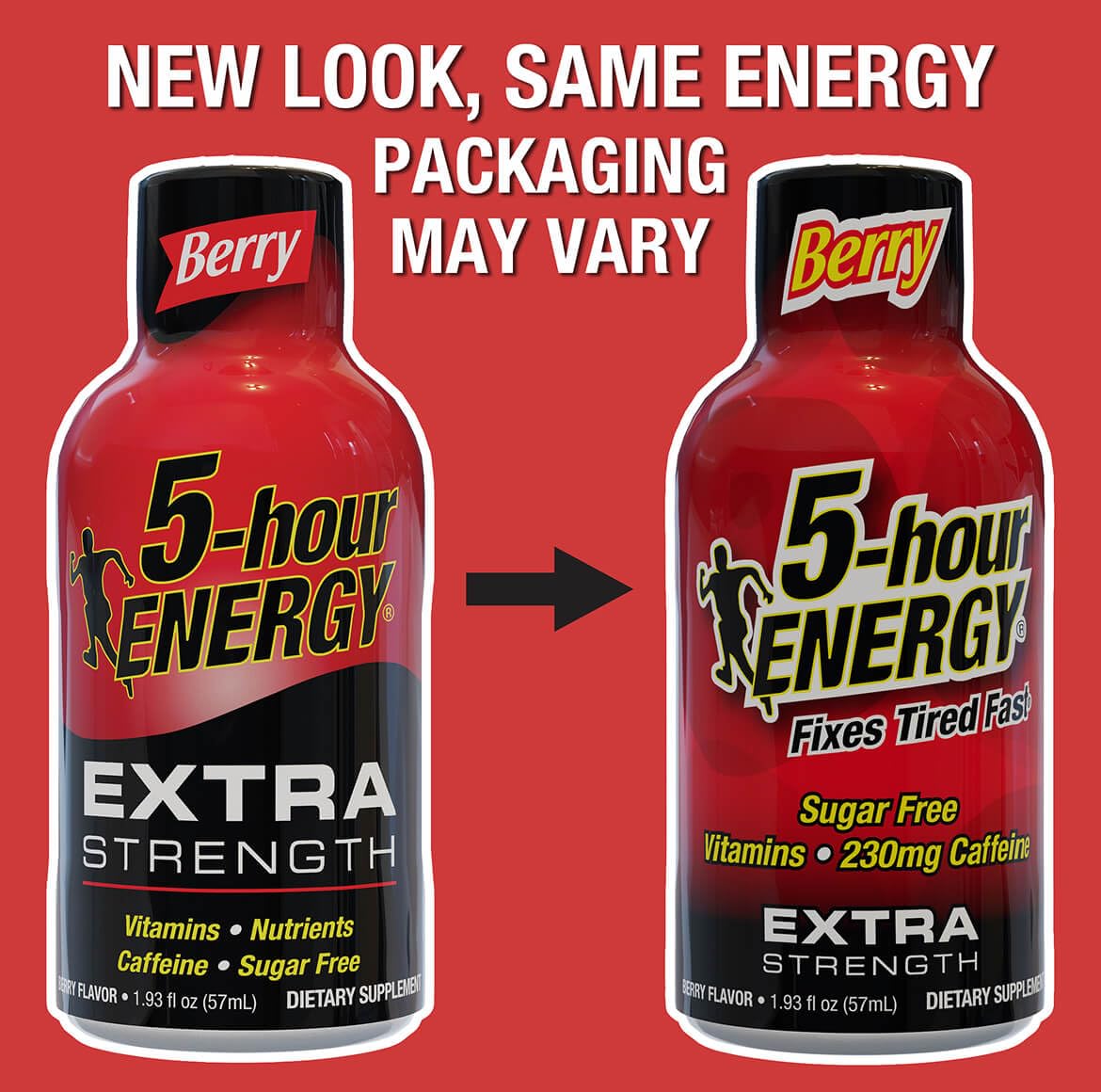 Five-hour ENERGY Berry Shot flavors display showing fruity options.