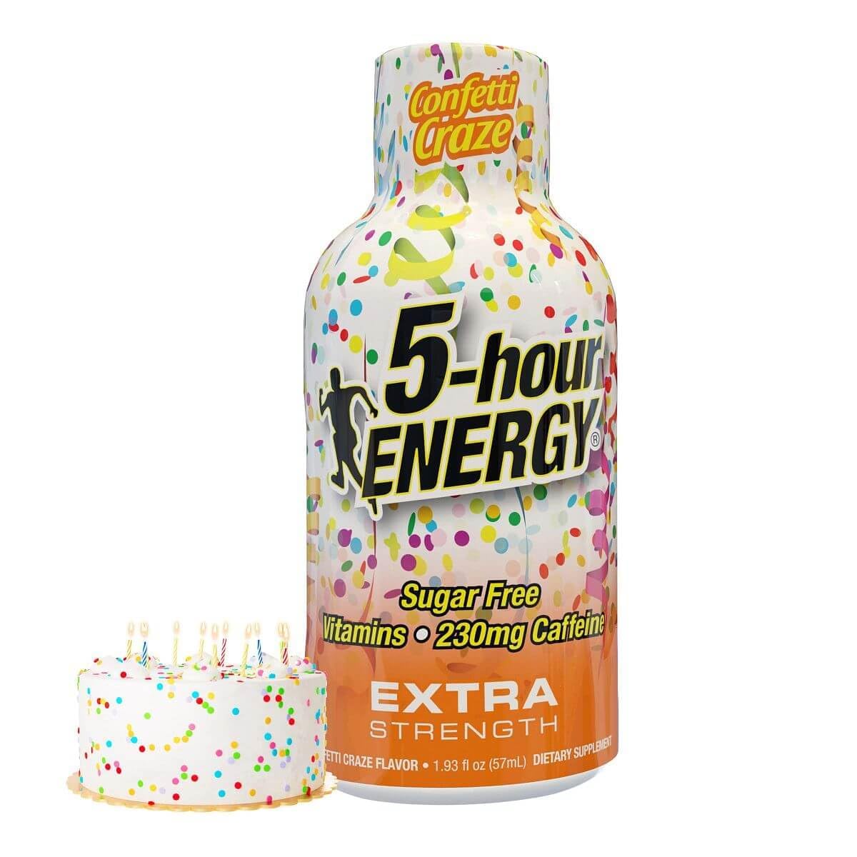 Five-hour ENERGY Birthday Cake shot bottle for quick focus on the go.