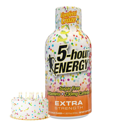 Five-hour ENERGY Birthday Cake shot bottle for quick focus on the go.