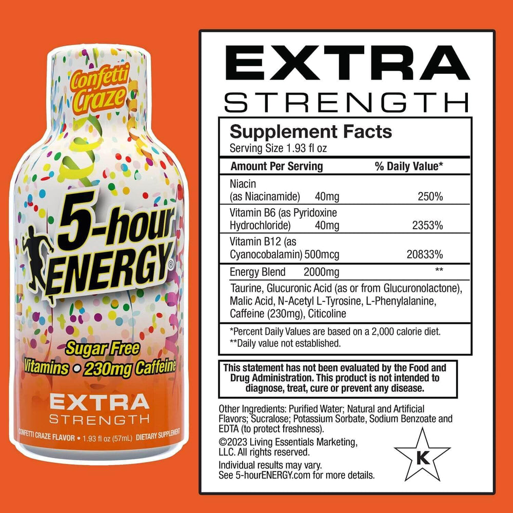 Five-hour ENERGY Birthday Cake shot 24-pack display for bulk on-the-go energy.
