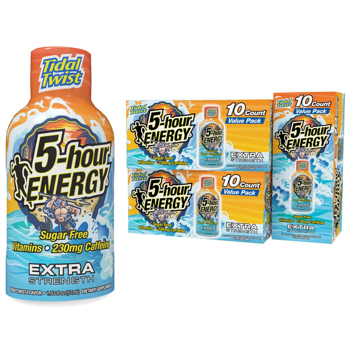 Five-hour Energy Extra Strength Tidal Twist bottle front view for quick focus on busy mornings.