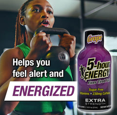 5-hour ENERGY Extra Strength Grape Shot label closeup with caffeine and vitamins