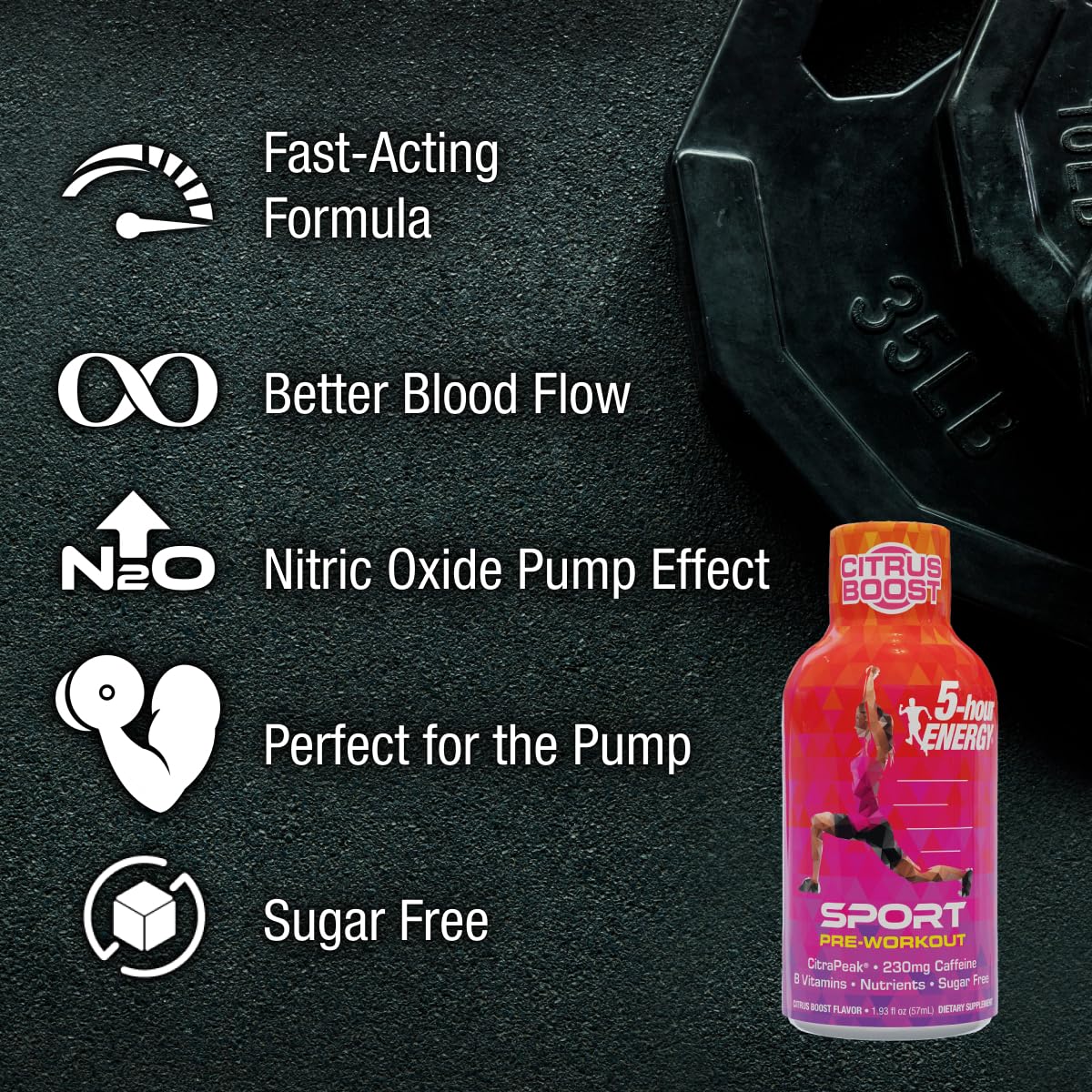 Five-hour ENERGY Citrus Boost label highlights zero sugar option