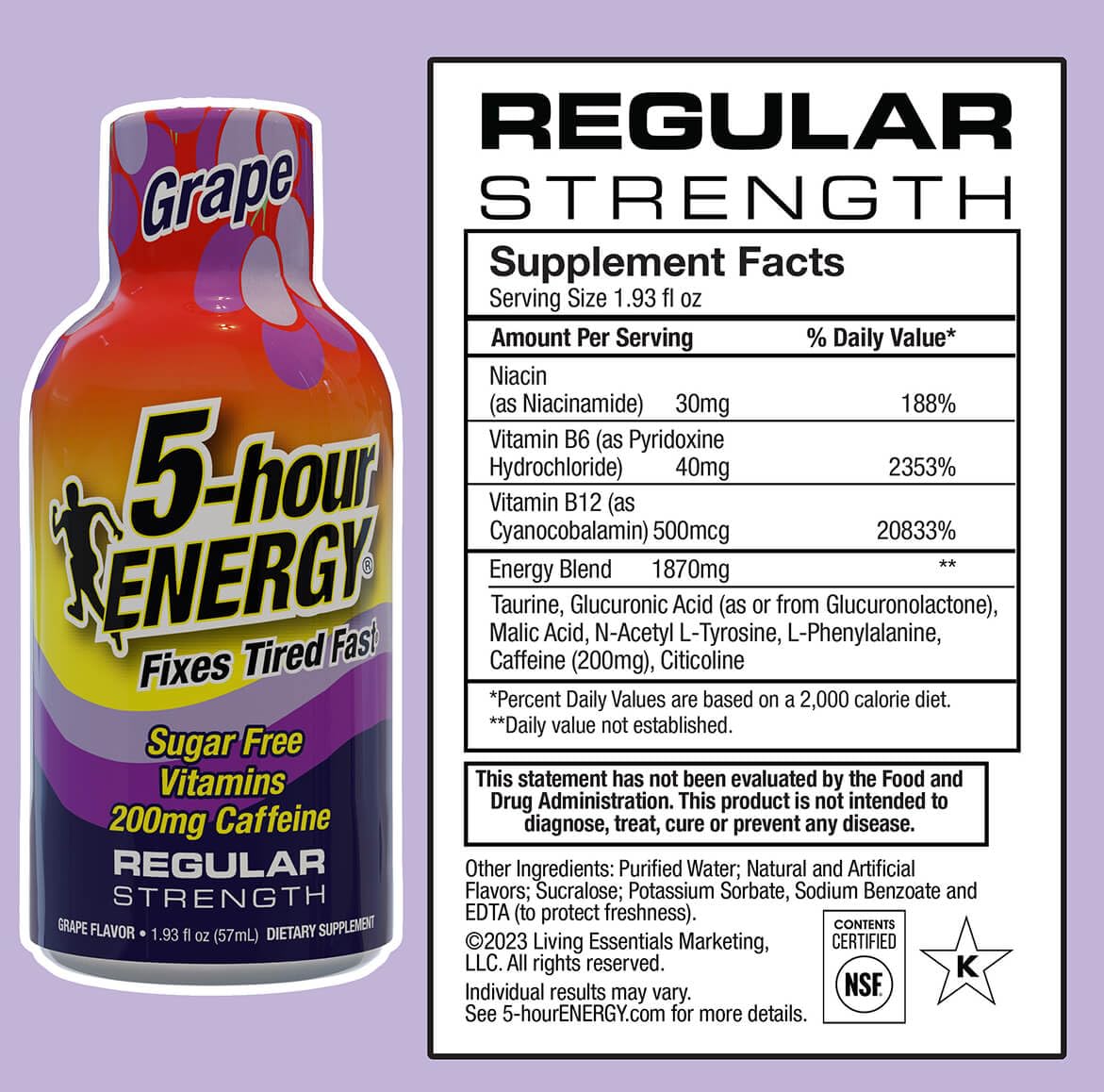 Close-up of five-hour ENERGY grape shot pouring for fast caffeine boost