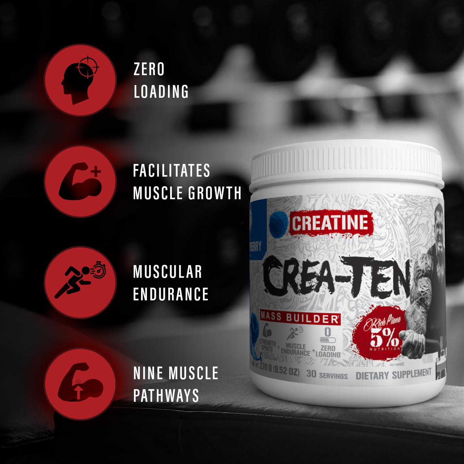 Five-Percent CreaTEN in shaker demonstrates convenient on-the-go performance support.