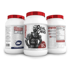5% Nutrition blueberry cobbler flavor powder in glass highlights taste and mixability