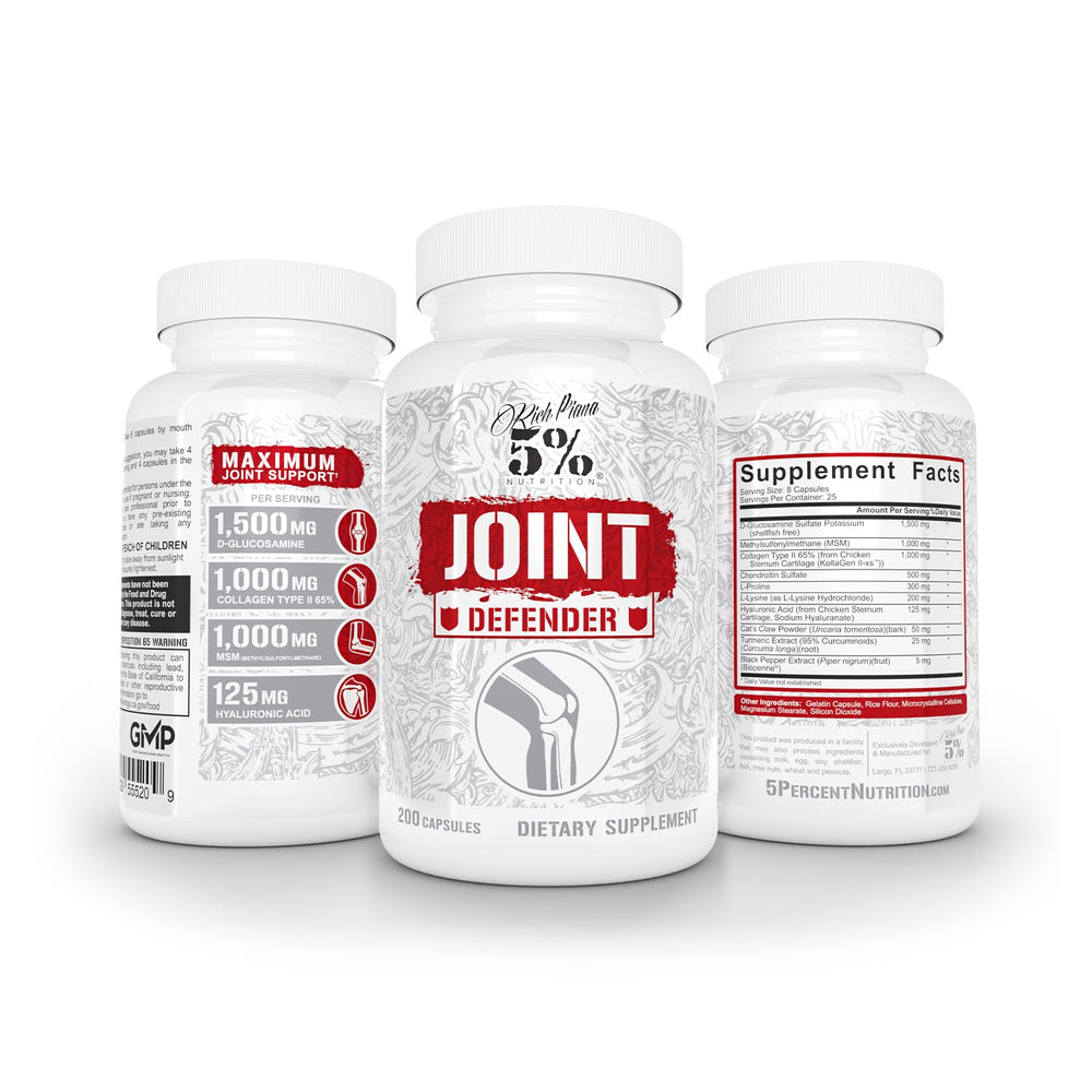 Packaging box and bottle of Joint Defender for home use by Five Percent.