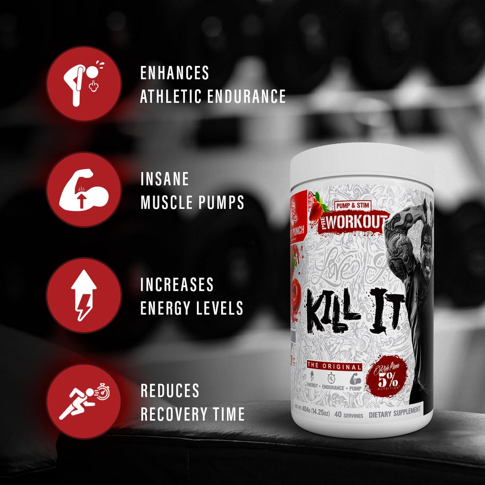 Blue raspberry powder of Kill It used for flavorful pre-workout mixing.
