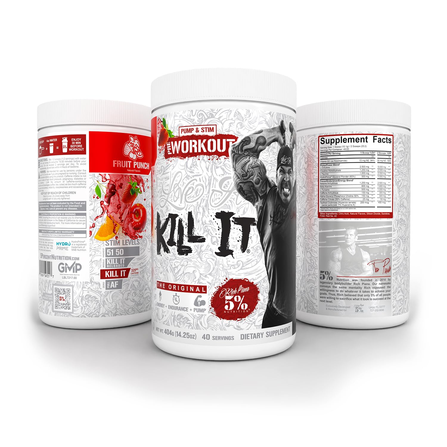 Nutrition facts panel on Kill It pre-workout container