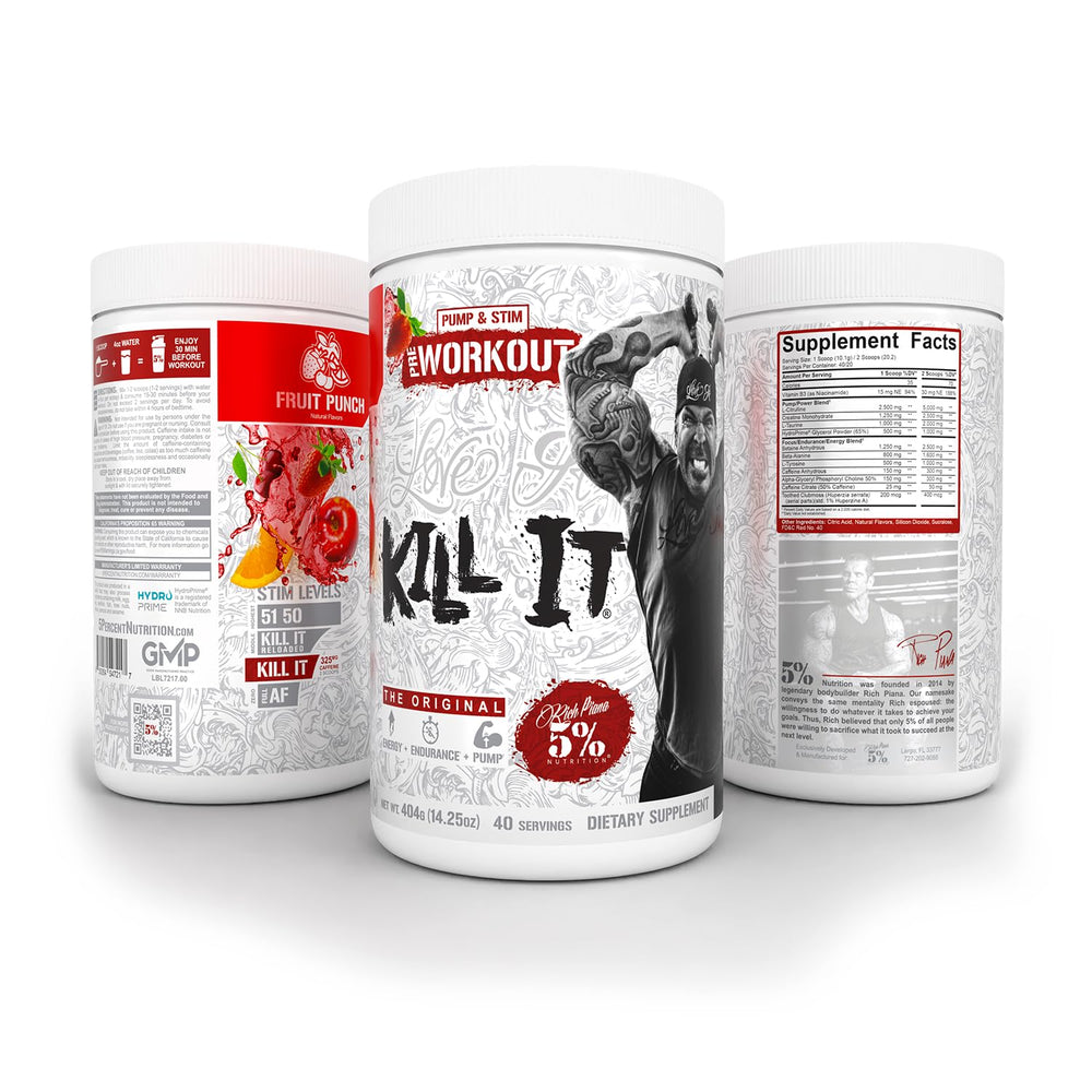 Nutrition facts panel on Kill It pre-workout container